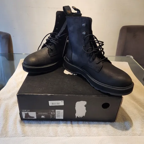 Black Leather Combat Boots with Lace-Up Design