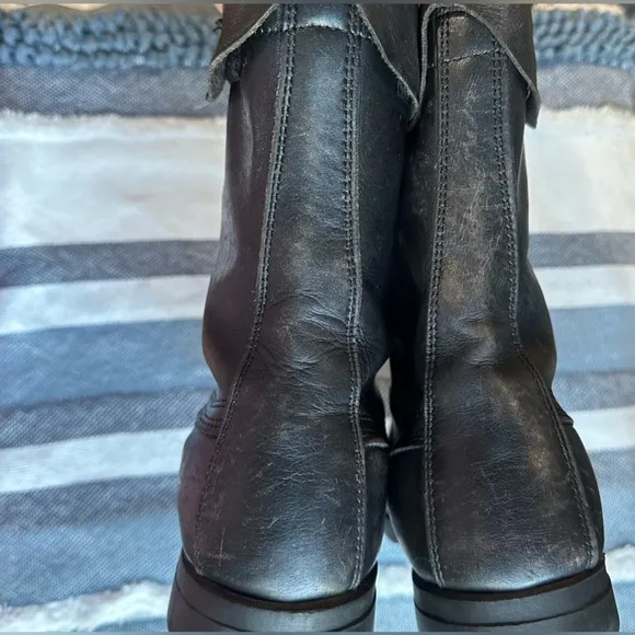 Black Leather High-Top Boots with Rugged Design