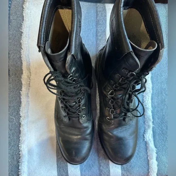 Black Leather High-Top Boots with Rugged Design