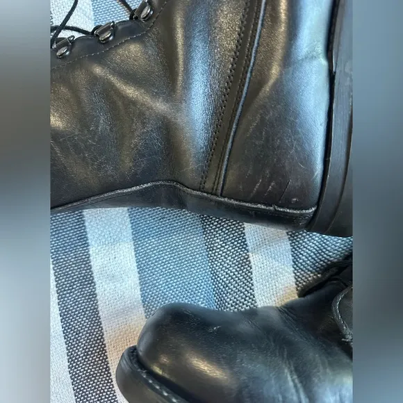 Black Leather High-Top Boots with Rugged Design