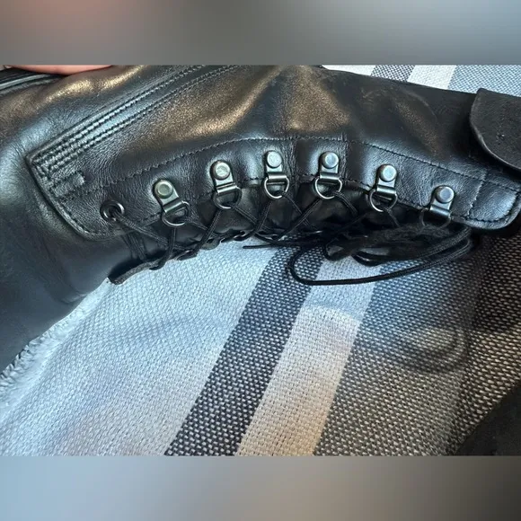 Black Leather High-Top Boots with Rugged Design