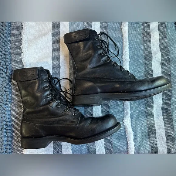 Black Leather High-Top Boots with Rugged Design