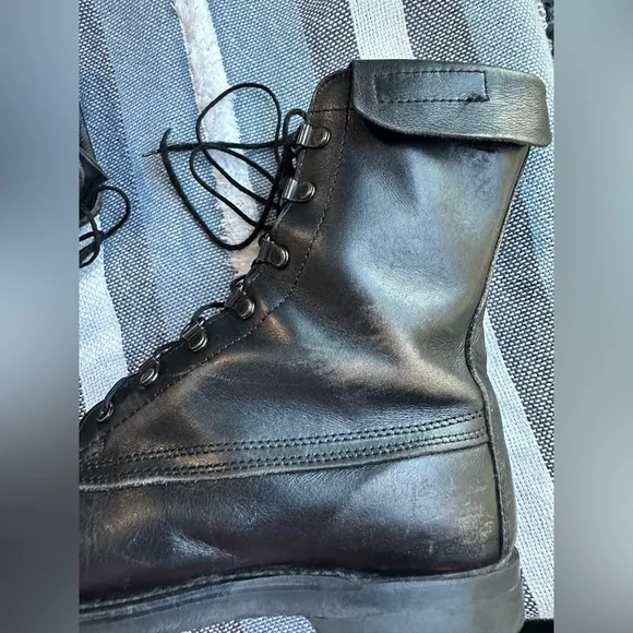 Black Leather High-Top Boots with Rugged Design