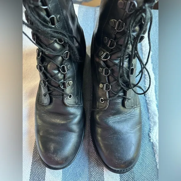 Black Leather High-Top Boots with Rugged Design