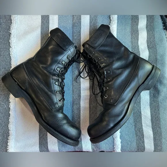 Black Leather High-Top Boots with Rugged Design