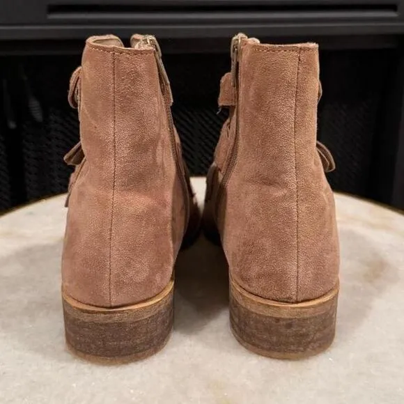 Black Suede Studio Layla Moto Bootie in Blush Suede, Women's‎ Size 10