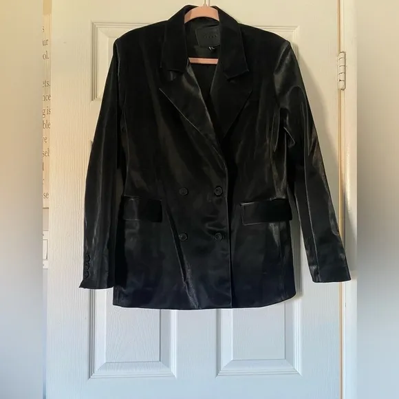 BLANKNYC Women's Small Vegan Leather Double Breasted Blazer Black