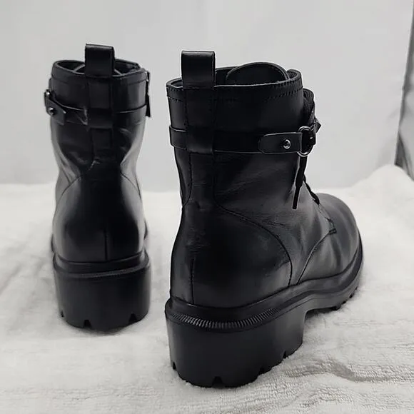 BLONDO CECILIA BLACK LEATHER WATERPROOF MOTO COMBAT CHUNKY SOLE LADIES 9.5 NWOB