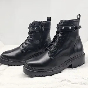 BLONDO CECILIA BLACK LEATHER WATERPROOF MOTO COMBAT CHUNKY SOLE LADIES 9.5 NWOB