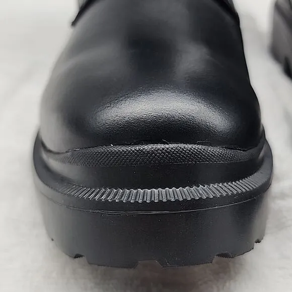 BLONDO CECILIA BLACK LEATHER WATERPROOF MOTO COMBAT CHUNKY SOLE LADIES 9.5 NWOB