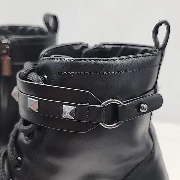 BLONDO CECILIA BLACK LEATHER WATERPROOF MOTO COMBAT CHUNKY SOLE LADIES 9.5 NWOB