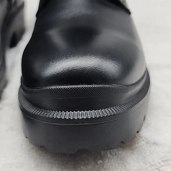 BLONDO CECILIA BLACK LEATHER WATERPROOF MOTO COMBAT CHUNKY SOLE LADIES 9.5 NWOB