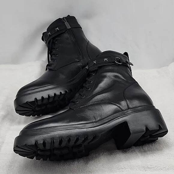 BLONDO CECILIA BLACK LEATHER WATERPROOF MOTO COMBAT CHUNKY SOLE LADIES 9.5 NWOB