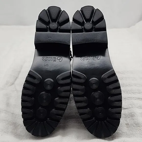 BLONDO CECILIA BLACK LEATHER WATERPROOF MOTO COMBAT CHUNKY SOLE LADIES 9.5 NWOB