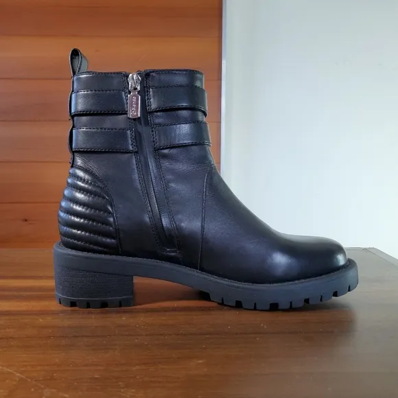 Blondo Size 8 Booties Weatherproof Leather Fleece Lined Rugged Biker Zipp Buckle