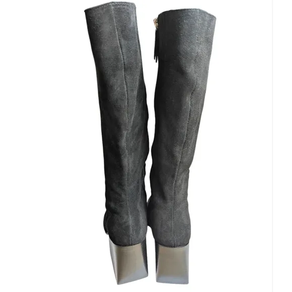 Blondo Tessa Waterproof Black Suede Chunky Block Heel Wide Calf Knee High Boot 9