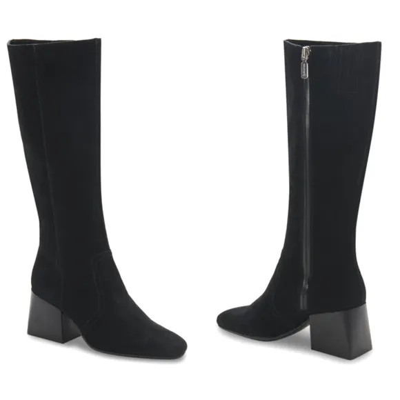 Blondo Tessa Waterproof Black Suede Chunky Block Heel Wide Calf Knee High Boot 9