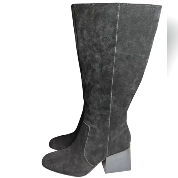 Blondo Tessa Waterproof Black Suede Chunky Block Heel Wide Calf Knee High Boot 9