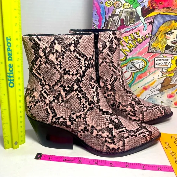 BNIB JEFFREY CAMPBELL KELAM 2 PINK SNAKE COWBOY BOOTIES 5.5M