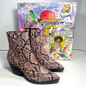 BNIB JEFFREY CAMPBELL KELAM 2 PINK SNAKE COWBOY BOOTIES 5.5M