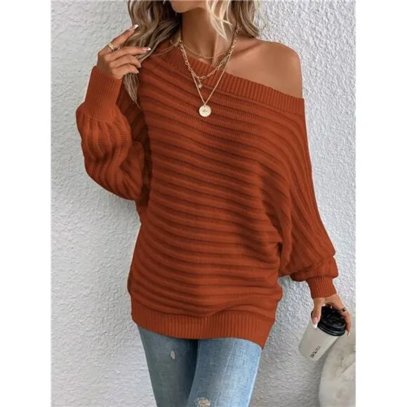 Boat Neck Batwing Sleeve Sweater