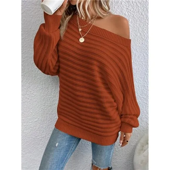 Boat Neck Batwing Sleeve Sweater