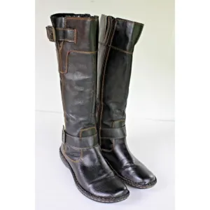 BOC BORN Boots Womens sz 8.5 Black Pebbled Leather Tall Flat*READ