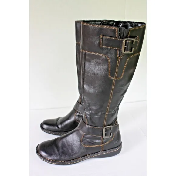 BOC BORN Boots Womens sz 8.5 Black Pebbled Leather Tall Flat*READ