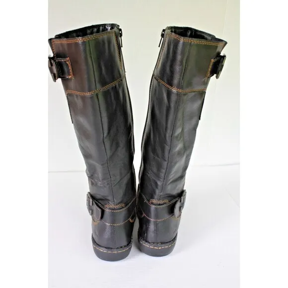 BOC BORN Boots Womens sz 8.5 Black Pebbled Leather Tall Flat*READ