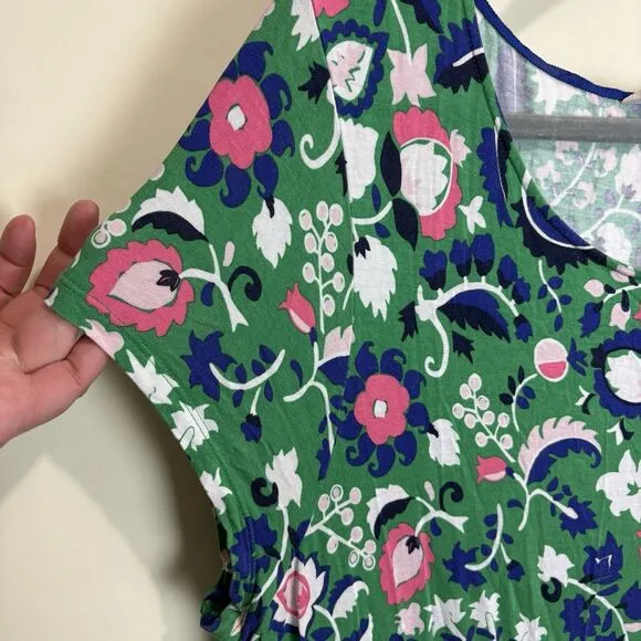 Boden  Amelie Dress A-Line Cap Sleeve Ruched Waist Pockets Green Floral 20/22R