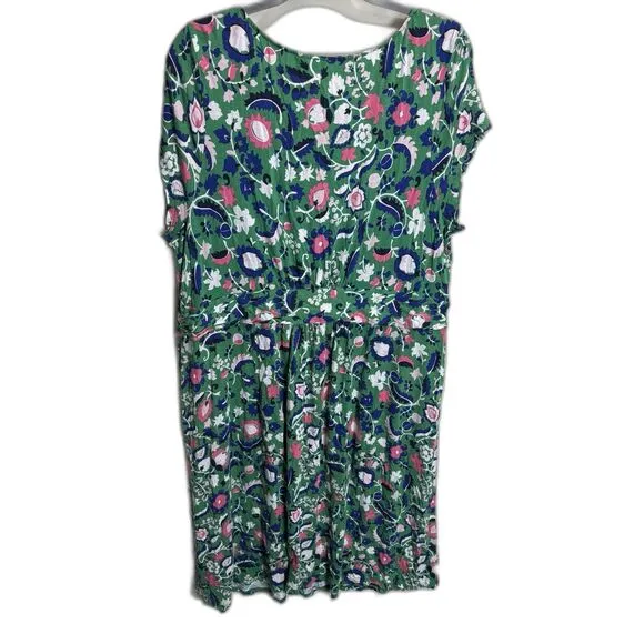 Boden  Amelie Dress A-Line Cap Sleeve Ruched Waist Pockets Green Floral 20/22R