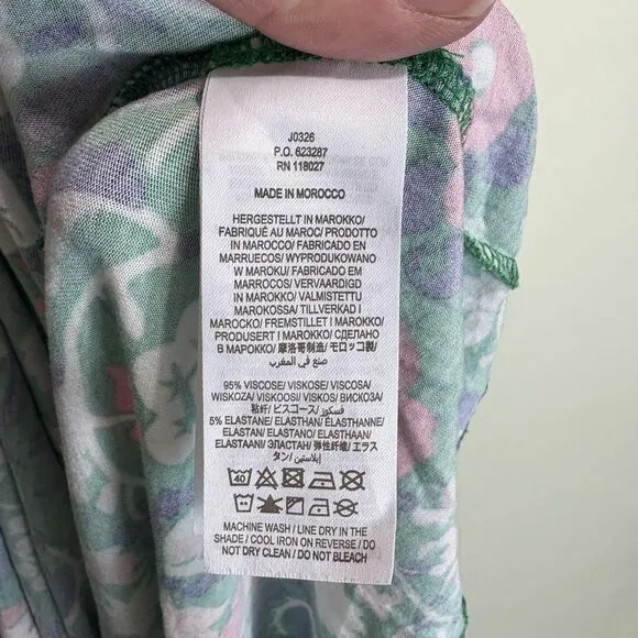 Boden  Amelie Dress A-Line Cap Sleeve Ruched Waist Pockets Green Floral 20/22R