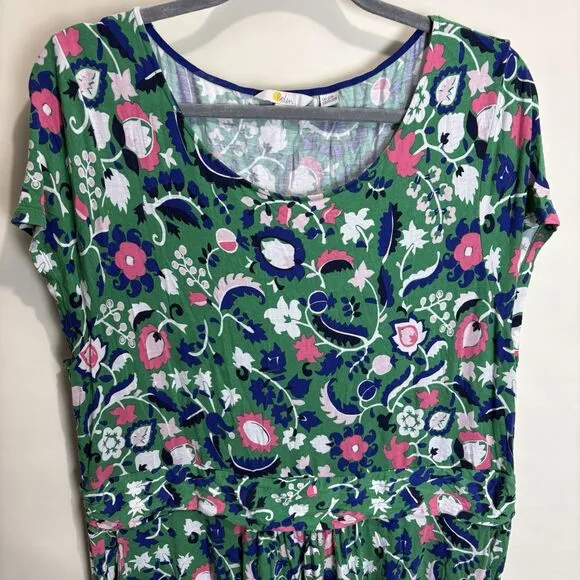 Boden  Amelie Dress A-Line Cap Sleeve Ruched Waist Pockets Green Floral 20/22R