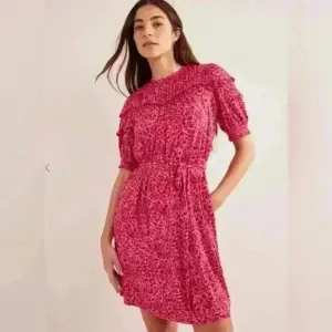 Boden Yoke Detail Jersey Mini Dress Pink Floral Tie Waist NWT size 4P