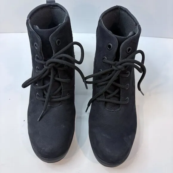 Bogs Womens Vista Rugged Zip Up Lace Up Wedge Boots Sz 8 Black Nubuck Waterproof