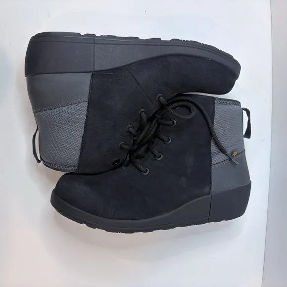 Bogs Womens Vista Rugged Zip Up Lace Up Wedge Boots Sz 8 Black Nubuck Waterproof
