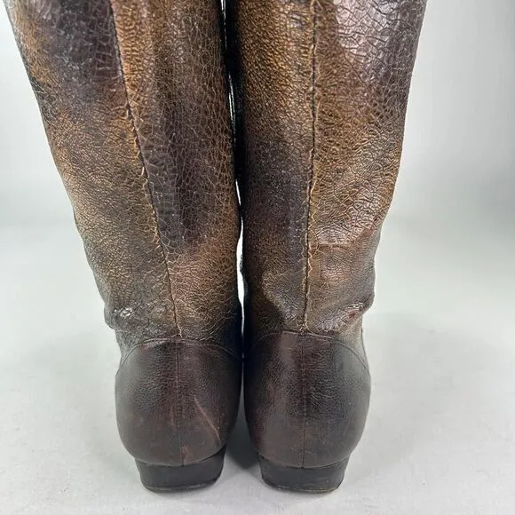 Bolo Boots Womens Distressed Espresso Leather US 8 Pull-On Riding Flat Heel Boot