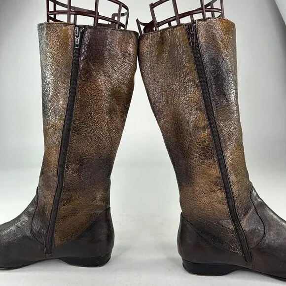 Bolo Boots Womens Distressed Espresso Leather US 8 Pull-On Riding Flat Heel Boot