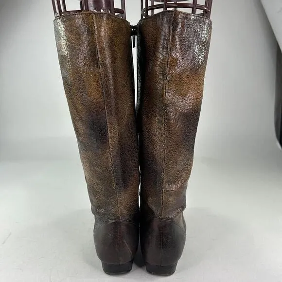 Bolo Boots Womens Distressed Espresso Leather US 8 Pull-On Riding Flat Heel Boot