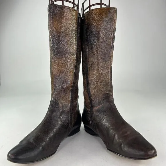 Bolo Boots Womens Distressed Espresso Leather US 8 Pull-On Riding Flat Heel Boot