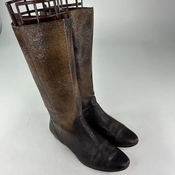 Bolo Boots Womens Distressed Espresso Leather US 8 Pull-On Riding Flat Heel Boot