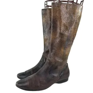 Bolo Boots Womens Distressed Espresso Leather US 8 Pull-On Riding Flat Heel Boot