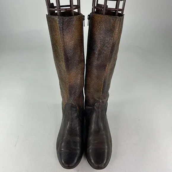 Bolo Boots Womens Distressed Espresso Leather US 8 Pull-On Riding Flat Heel Boot