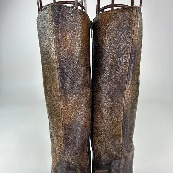 Bolo Boots Womens Distressed Espresso Leather US 8 Pull-On Riding Flat Heel Boot