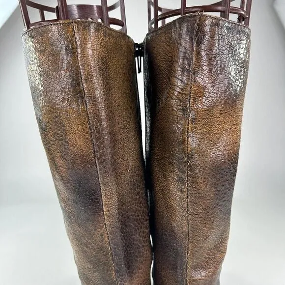 Bolo Boots Womens Distressed Espresso Leather US 8 Pull-On Riding Flat Heel Boot