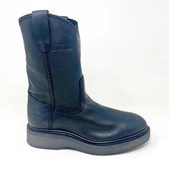 Bonanza 10&quot; Wellington Goodyear Welt Black Leather Mens Work Boots BAT 102