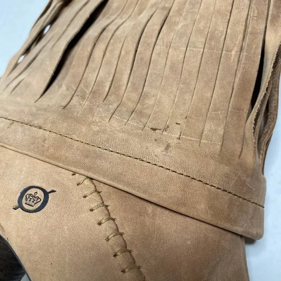 Born 7.5 Leather Banbury Suede Heeled Fringe Boots
