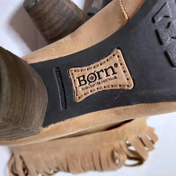 Born 7.5 Leather Banbury Suede Heeled Fringe Boots