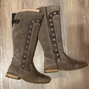 Born Albi Neutral Distresse Brown Suede Leather Knee High Boots EUC