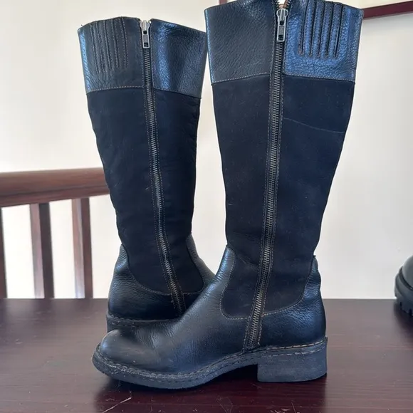 Born Baret II black, tall, leather suede zip up boots 7.5 W3359